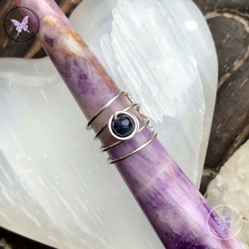 Blue Sapphire Silver Banded Ear Cuff